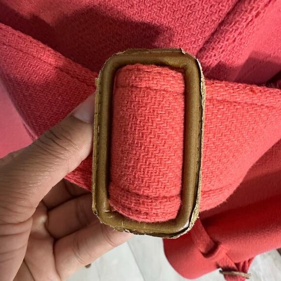J Crew Stadium Cloth Womens Peacoat Sz 2 Coral Red Belted Rare Nello Gori Preppy - Picture 12 of 14